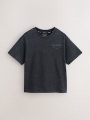 smALLSAINTS Washed Black Distressed Oversized Underground Crew Neck Cotton T-Shirt - Image 1 of 4
