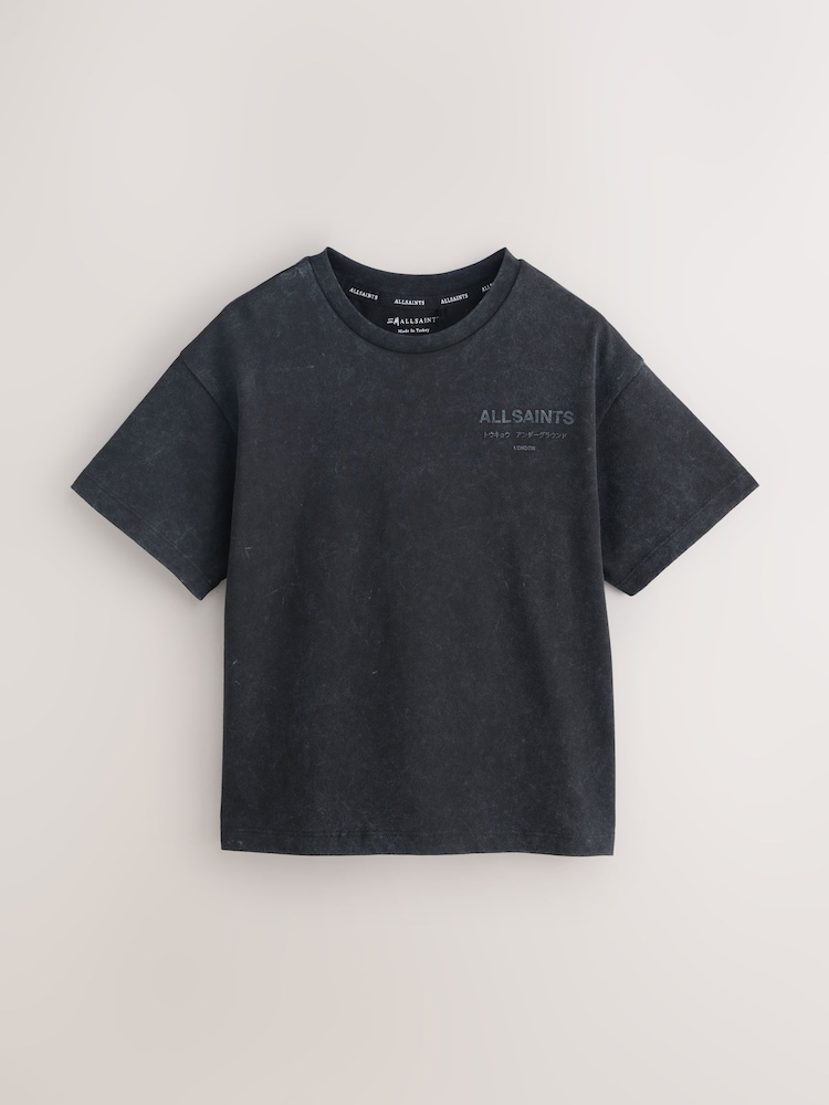 smALLSAINTS Washed Black Distressed Oversized Underground Crew Neck Cotton T-Shirt - Image 1 of 4