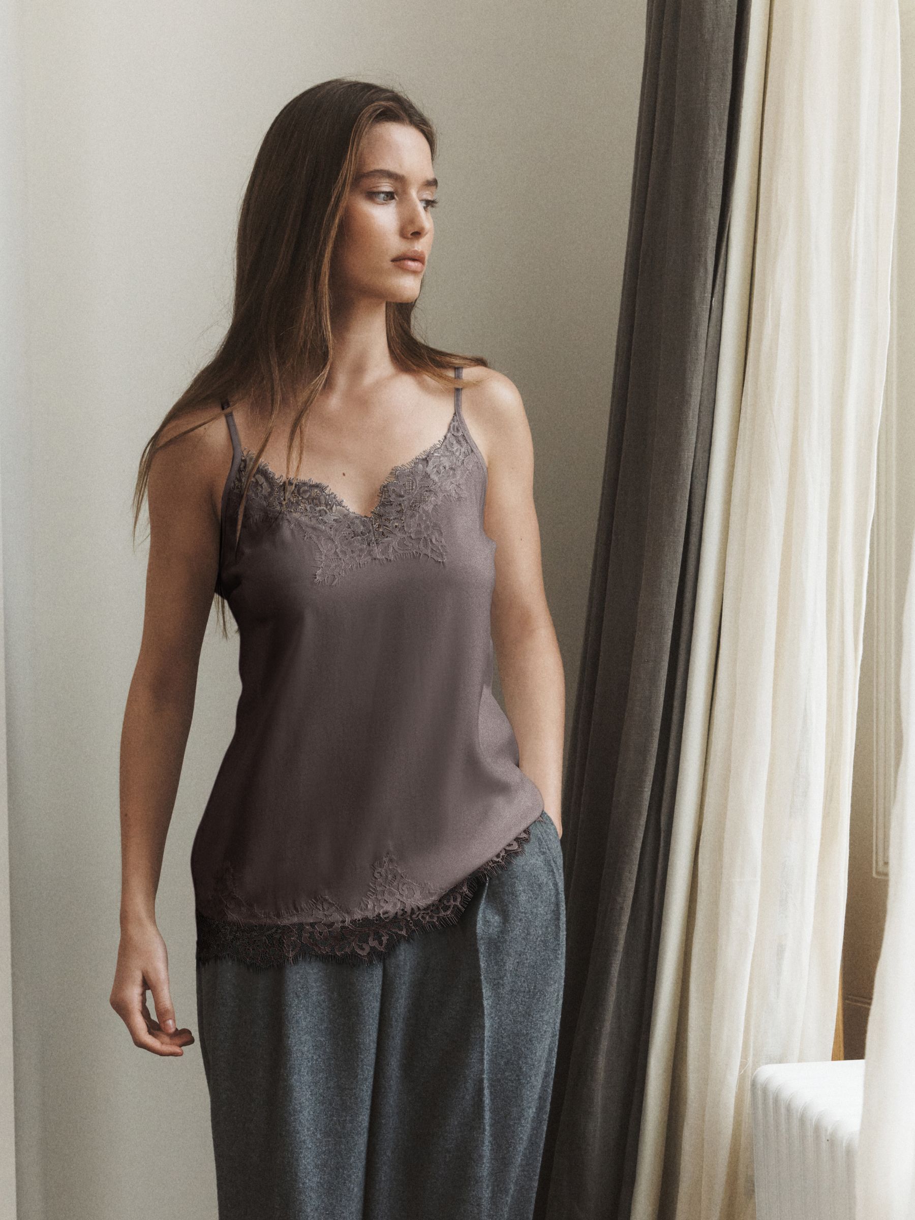 Buy Chocolate Brown Lace Trim Satin Cami Top from Next USA
