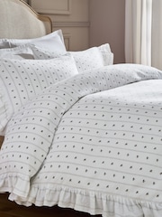 White Floral Brushed Frill Duvet Cover and Pillowcase Set - Image 1 of 3