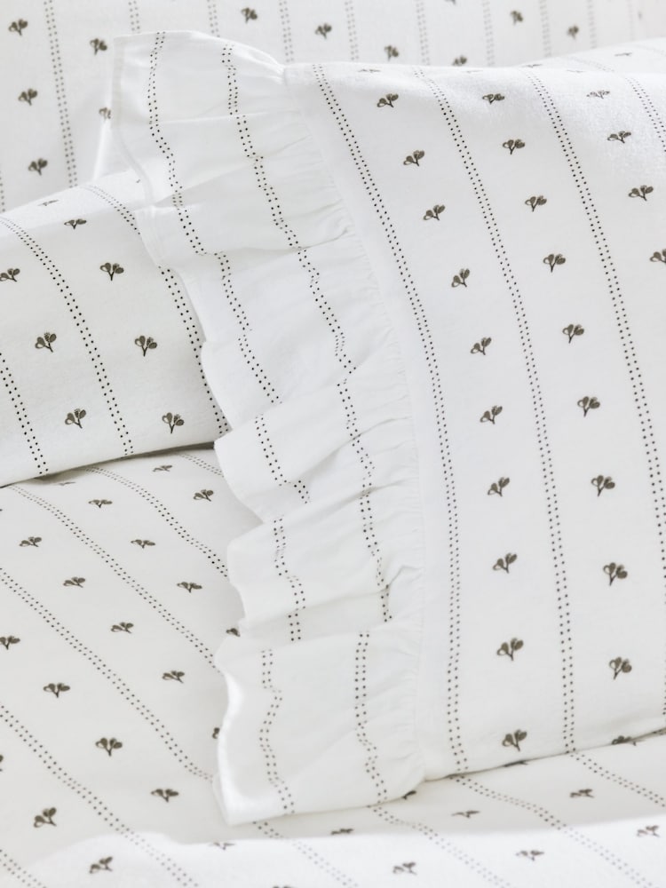 White Floral Brushed Frill Duvet Cover and Pillowcase Set - Image 2 of 3