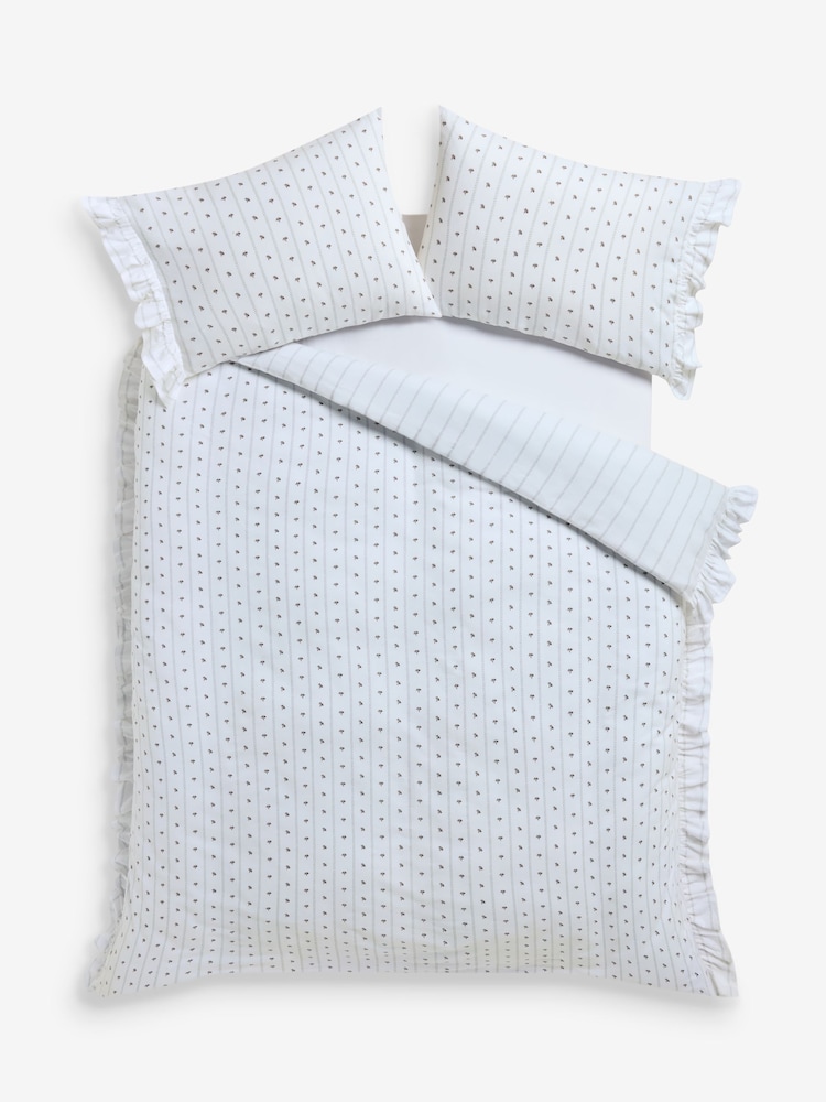 White Floral Brushed Frill Duvet Cover and Pillowcase Set - Image 3 of 3