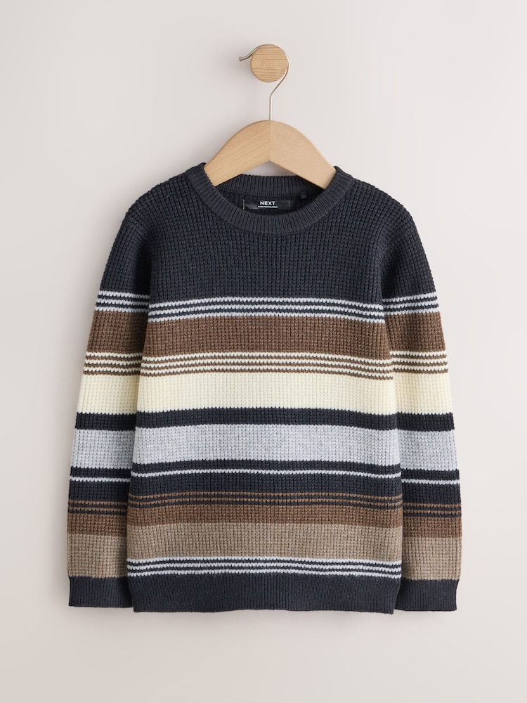 Monochrome Stripe Knitted Crew Neck Jumper (3-16yrs) - Image 1 of 4 Monochrome Stripe Knitted Crew Neck Jumper (3-16yrs) - Image 1 of 4