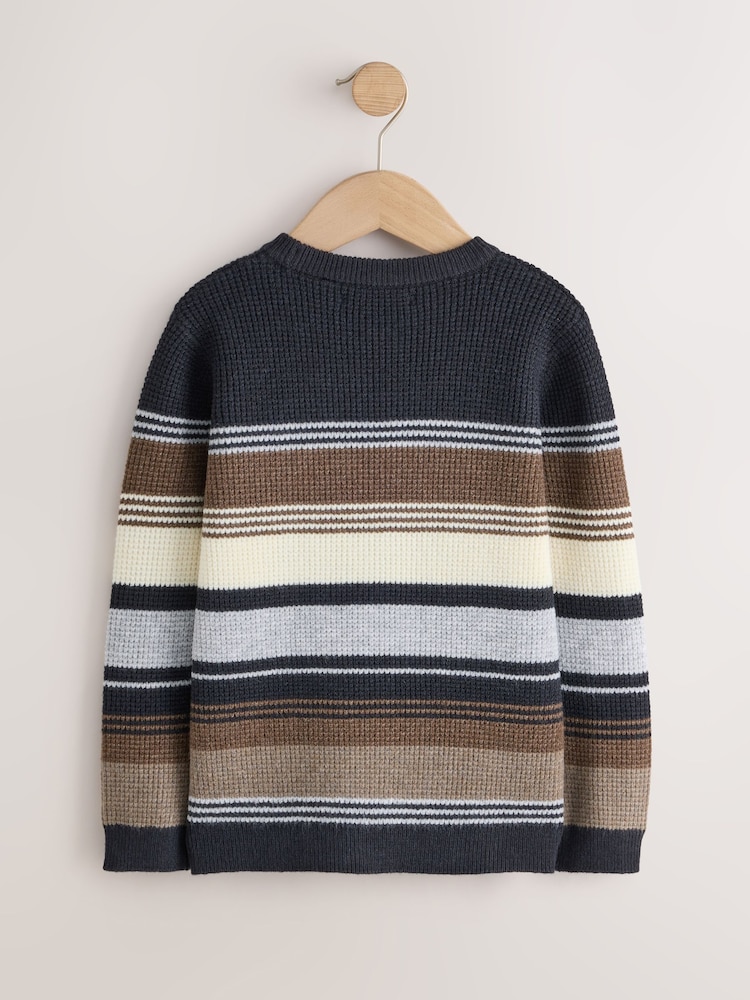 Monochrome Stripe Knitted Crew Neck Jumper (3-16yrs) - Image 2 of 4 Monochrome Stripe Knitted Crew Neck Jumper (3-16yrs) - Image 2 of 4