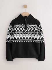 Schwarz/Weiß - Pullover mit Reißverschlusskragen und Norwegermuster (3–16Jahre) - Bild 1 von 4