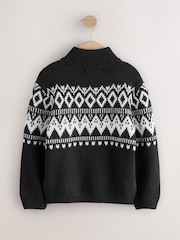Schwarz/Weiß - Pullover mit Reißverschlusskragen und Norwegermuster (3–16Jahre) - Bild 2 von 4