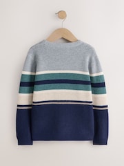 Grey/Blue Stripe Knitted Crew Neck Jumper (3-16yrs) - Image 2 of 4