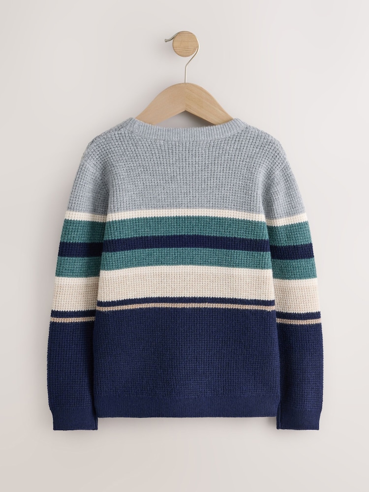 Grey/Blue Stripe Knitted Crew Neck Jumper (3-16yrs) - Image 2 of 4 Grey/Blue Stripe Knitted Crew Neck Jumper (3-16yrs) - Image 2 of 4