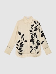 Reiss Ivory/Black Lyla Leaf-Print Jacquard Long-Sleeve Shirt - Image 2 of 6