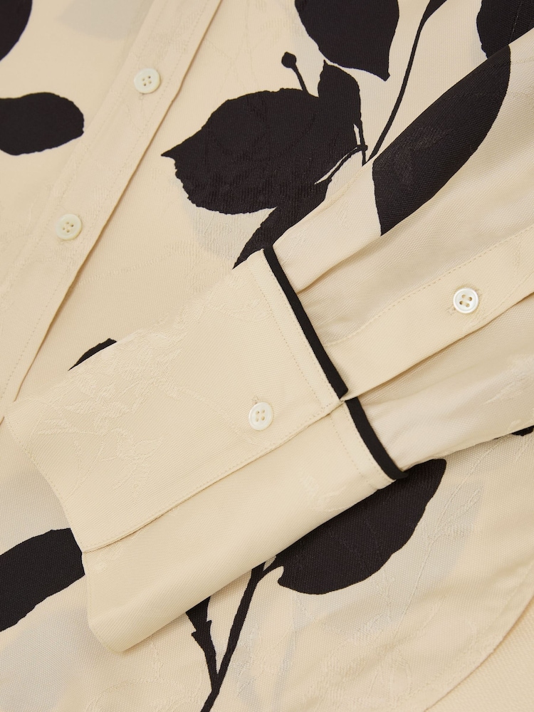 Reiss Ivory/Black Lyla Leaf-Print Jacquard Long-Sleeve Shirt - Image 6 of 6