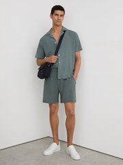 Reiss Dark Sage Flint Textured Drawstring Shorts - Image 1 of 6