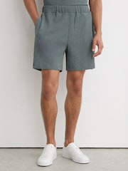Reiss Dark Sage Flint Textured Drawstring Shorts - Image 3 of 6