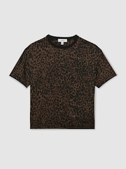 Reiss Black/Brown Lena Silk Animal-Print Short-Sleeve Top - Image 2 of 6
