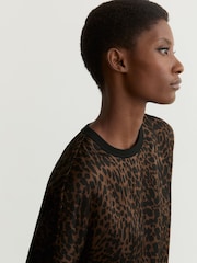 Reiss Black/Brown Lena Silk Animal-Print Short-Sleeve Top - Image 4 of 6