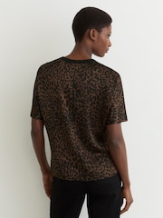 Reiss Black/Brown Lena Silk Animal-Print Short-Sleeve Top - Image 5 of 6
