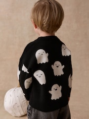 Black/White Ghost Halloween Knitted Crew Neck Jumper (3mths-7yrs) - Image 3 of 4