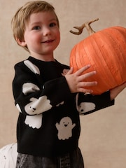 Black/White Ghost Halloween Knitted Crew Neck Jumper (3mths-7yrs) - Image 4 of 4