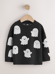 Black/White Ghost Halloween Knitted Crew Neck Jumper (3mths-7yrs) - Image 5 of 8
