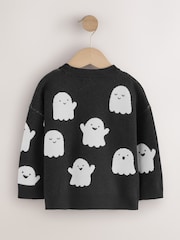 Black/White Ghost Halloween Knitted Crew Neck Jumper (3mths-7yrs) - Image 6 of 8