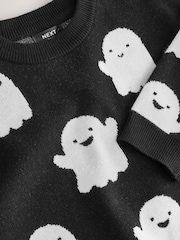 Black/White Ghost Halloween Knitted Crew Neck Jumper (3mths-7yrs) - Image 7 of 8