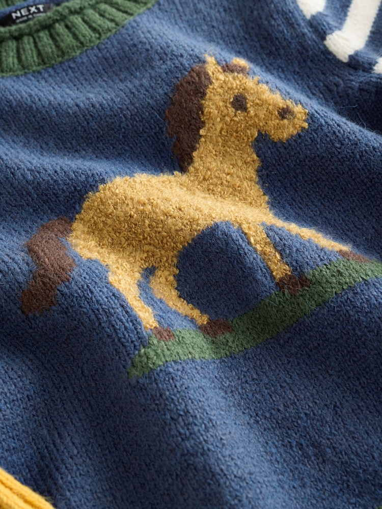 Navy Blue Horse Character Knitted Crew Neck Jumper (3mths-7yrs) - Image 4 of 4 Navy Blue Horse Character Knitted Crew Neck Jumper (3mths-7yrs) - Image 4 of 4