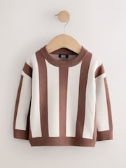 Brown/Cream Stripe Knitted Crew Neck Jumper (3mths-7yrs) - Image 1 of 4
