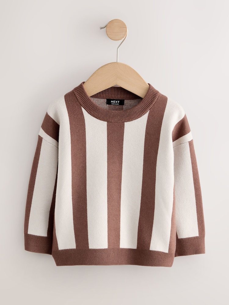 Brown/Cream Stripe Knitted Crew Neck Jumper (3mths-7yrs) - Image 1 of 4 Brown/Cream Stripe Knitted Crew Neck Jumper (3mths-7yrs) - Image 1 of 4