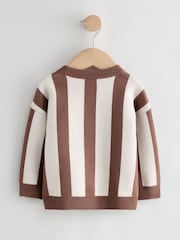 Brown/Cream Stripe Knitted Crew Neck Jumper (3mths-7yrs) - Image 2 of 4
