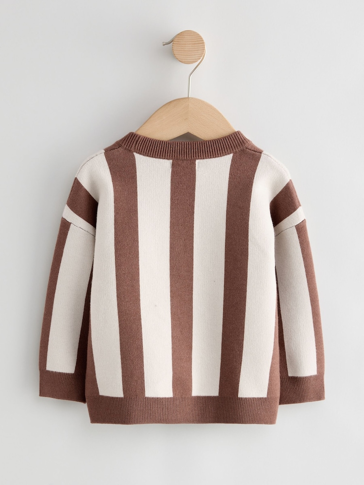 Brown/Cream Stripe Knitted Crew Neck Jumper (3mths-7yrs) - Image 2 of 4 Brown/Cream Stripe Knitted Crew Neck Jumper (3mths-7yrs) - Image 2 of 4
