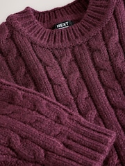 Morado ciruela - Suéter de punto trenzado con cuello redondo (3 meses-7 años) - Imagen 4 de 4