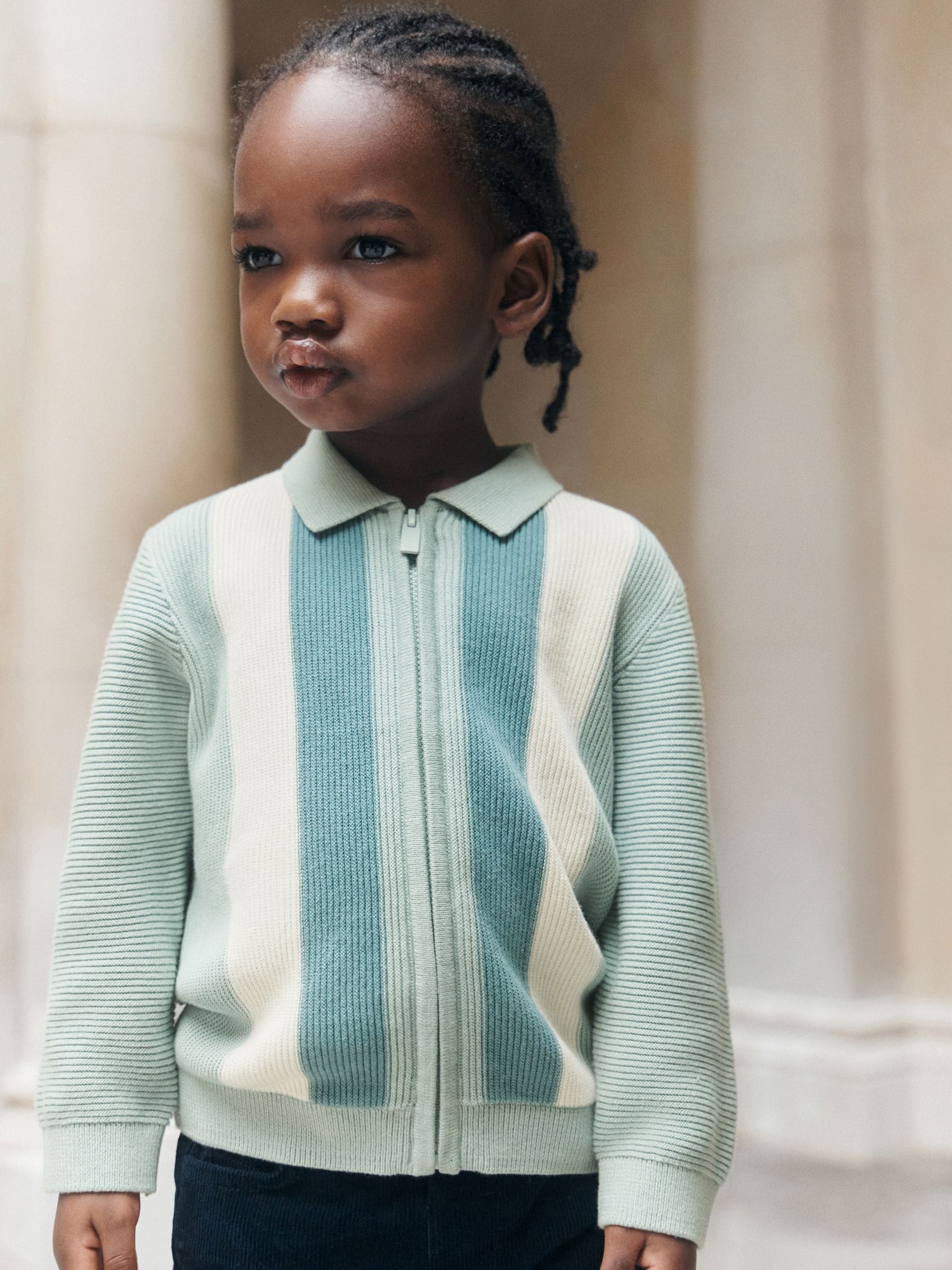 Buy Blue Stripe Knitted Zip Up Polo Shirt (3mths-7yrs) from Next USA