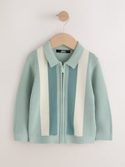 Blue Stripe Knitted Zip Through Polo Shirt (3mths-7yrs) - Image 1 of 5