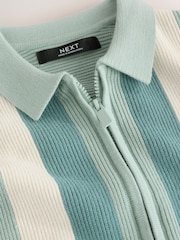 Blue Stripe Knitted Zip Up Polo Shirt (3mths-7yrs) - Image 7 of 9