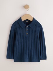 Navy Cable Knit Polo Shirt (3mths-7yrs) - Image 1 of 4