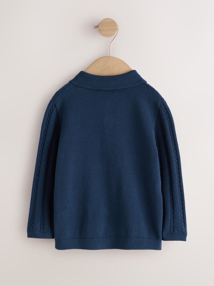 Navy Cable Knit Polo Shirt (3mths-7yrs) - Image 2 of 4