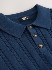 Navy Cable Knit Polo Shirt (3mths-7yrs) - Image 4 of 4