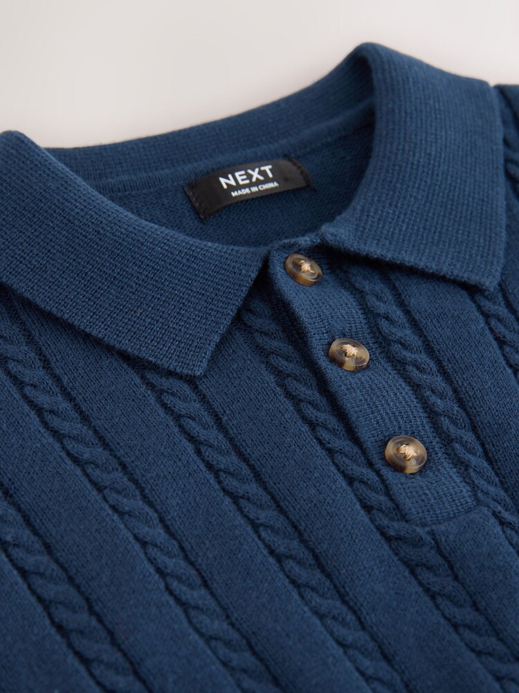 Navy Cable Knit Polo Shirt (3mths-7yrs) - Image 4 of 4