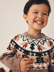 Brown Fairisle Reindeer - Christmas Crew Neck Jumper (3mths-7yrs) - Larawan 3 ng 4