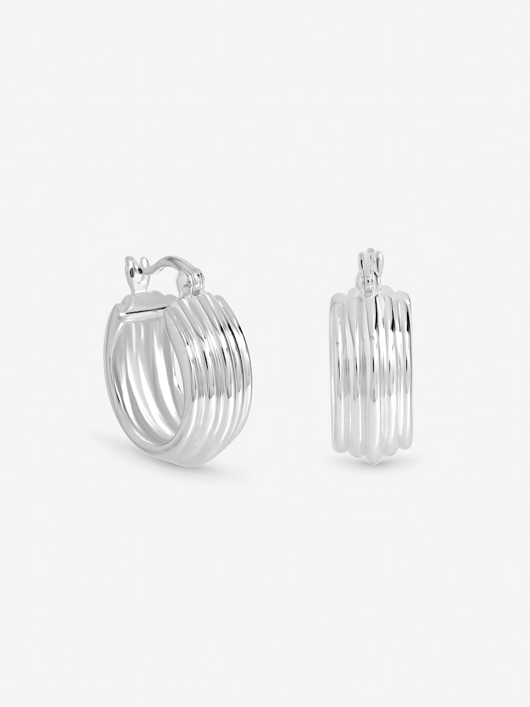 Inicio Sterling Silver Plated Ridged Hoop Earrings - Image 1 of 1