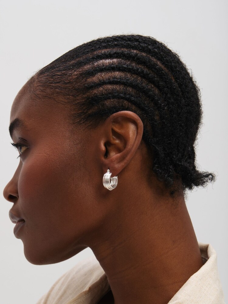 Inicio Sterling Silver Plated Ridged Hoop Earrings - Image 2 of 2