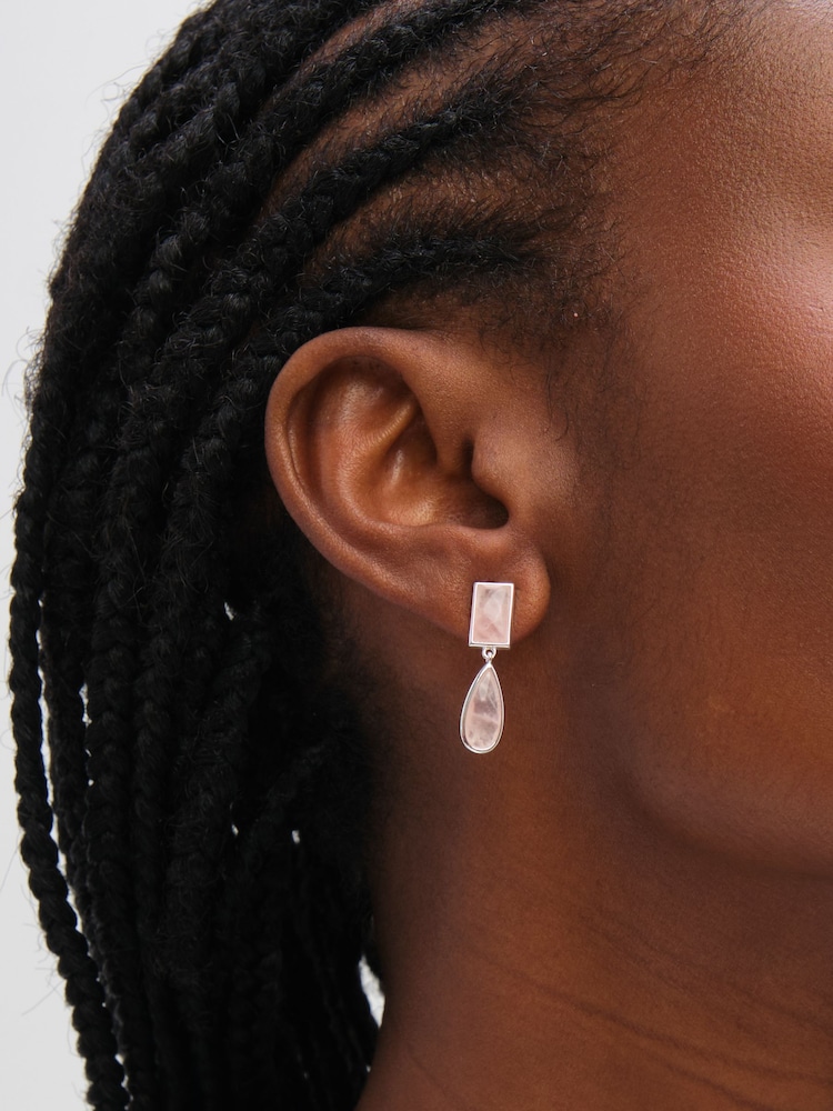 Inicio Sterling Silver Plated Rose Faceted Double Drop Earrings - Image 1 of 2