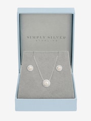 Simply Silver 925 Sterling Silver Pearl Halo Set Gift Box - Image 1 of 2