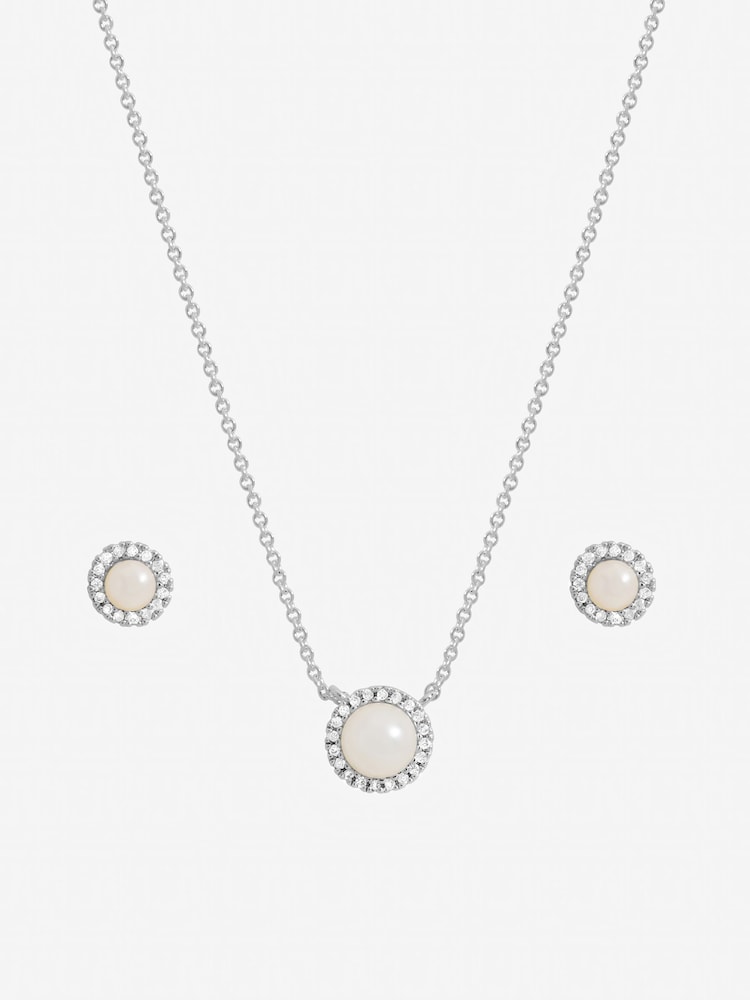 Simply Silver 925 Sterling Silver Pearl Halo Set Gift Box - Image 2 of 2