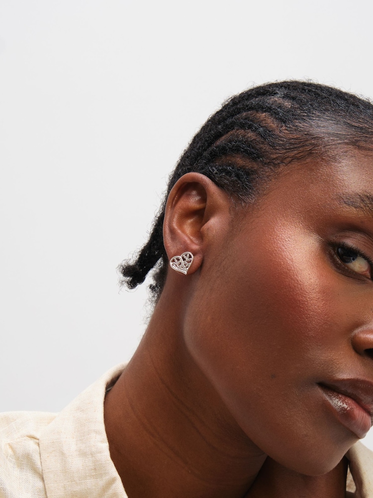 Inicio Sterling Silver Plated Tree Of Love Heart Stud Earrings - Image 2 of 3