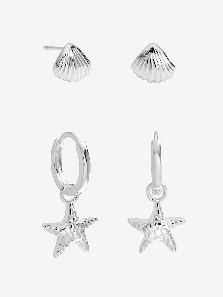 Inicio Sterling Silver Plated Starfish Earrings 2 Pack - Image 1 of 3