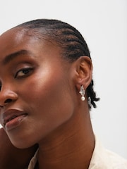 Inicio Sterling Silver Plated Polished Butterfly Pearl Drop Earrings - Image 2 of 3