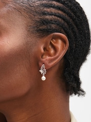 Inicio Sterling Silver Plated Polished Butterfly Pearl Drop Earrings - Image 3 of 3