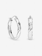 Inicio Sterling Silver Plated Polished Textured Oval Hoop Earrings - Image 1 of 1