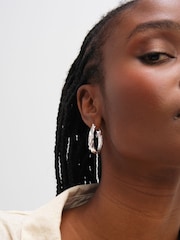 Inicio Sterling Silver Plated Polished Textured Oval Hoop Earrings - Image 2 of 3