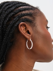 Inicio Sterling Silver Plated Polished Textured Oval Hoop Earrings - Image 3 of 3